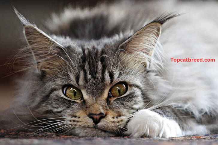 A stunning short-haired Maine Coon cat displaying its robust build, tufted ears, and captivating features.

