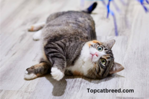 Adorable cat rolling on the floor with a meowing expression, showcasing feline playfulness and expressing joy through body language."