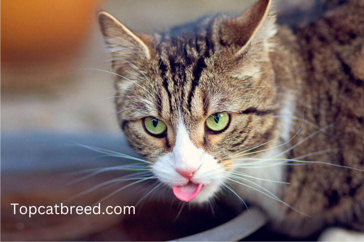 "Charming cat moment captured as it playfully sticks its tongue out, exuding personality."