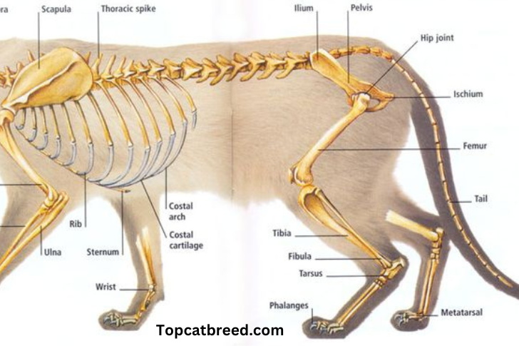 "Close-up of cat ribcage structure, featuring the intricacies of feline anatomy. Educational illustration for understanding cat skeletal framework."