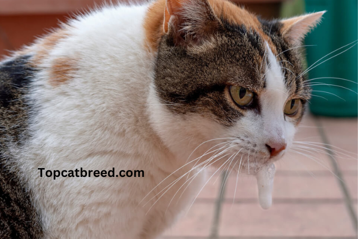 "Curious cat with concerned expression, vomiting foam. Illustrates potential health issues, emphasizing the importance of prompt veterinary care."